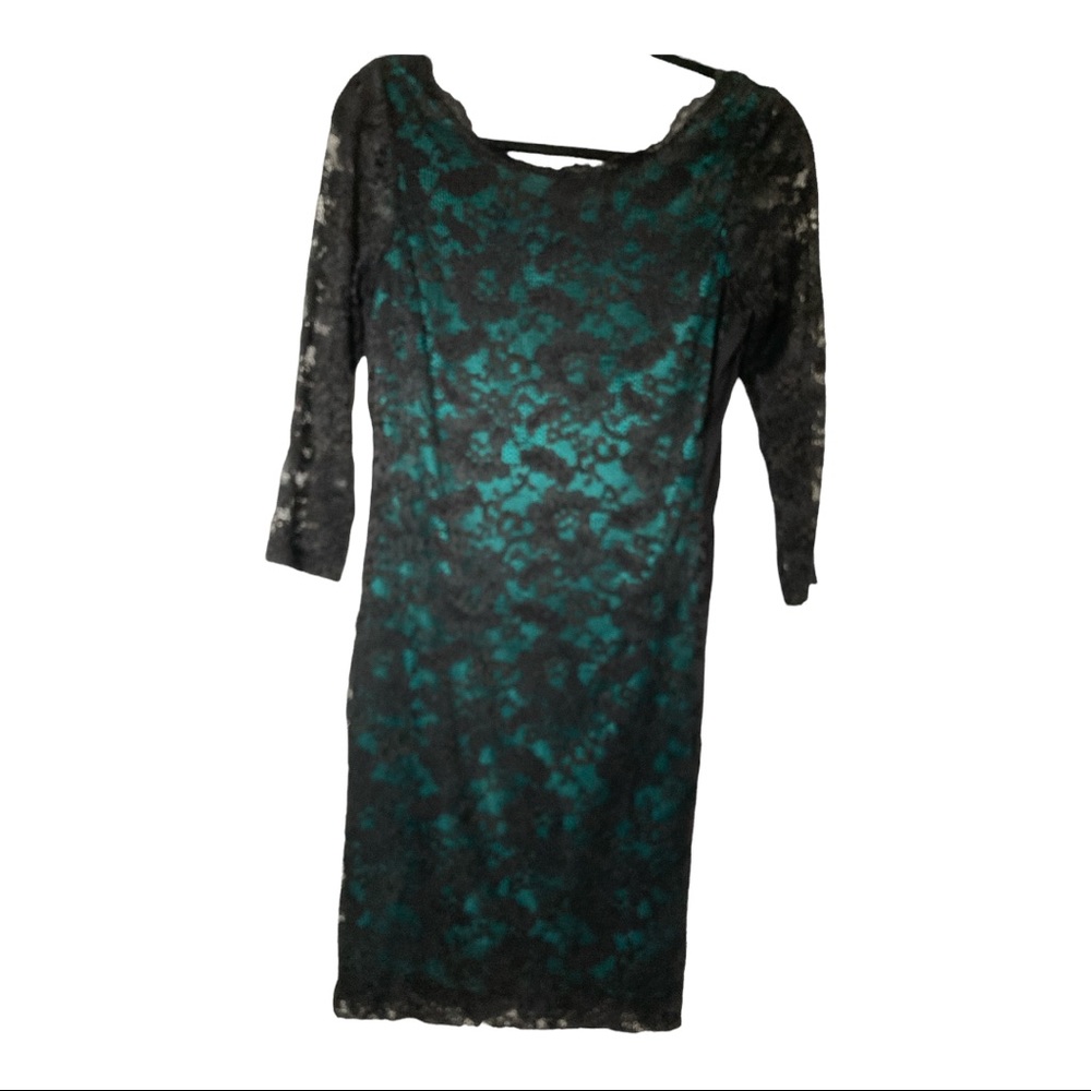 Andrew Marc New York lace emerald and black cocktail dress Stunning